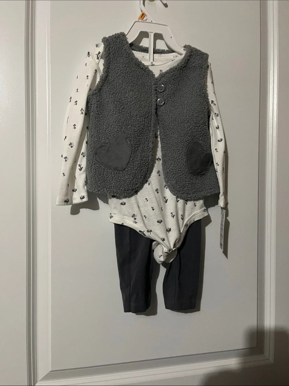Carter's Gray Sherpa Vest & Printed Bodysuit Legging Set